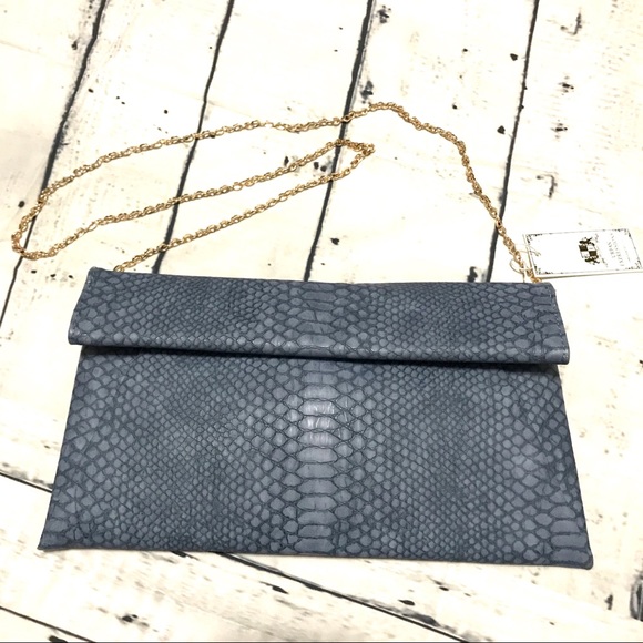 •Rare•Denim Blue Emilia• Vegan Envelope Clutch - Picture 2 of 6